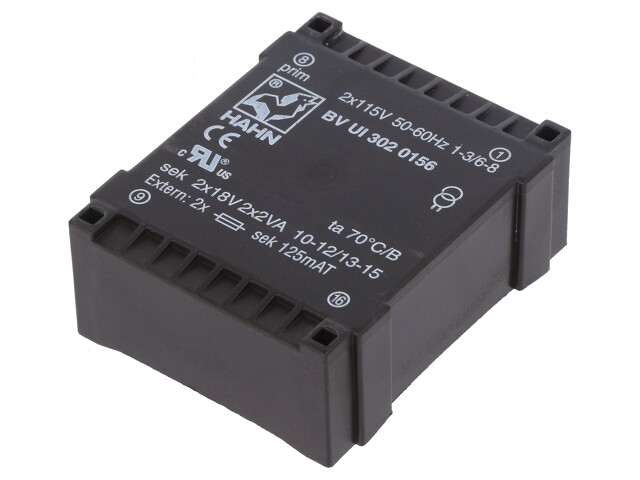 Transformator: ingegoten; 4VA; 115VACx2; 18V; 18V; 111mA; 111mA; PCB Transformator: ingegoten; 4VA; 115VACx2; 18V; 18V; 111mA; 111mA; PCB